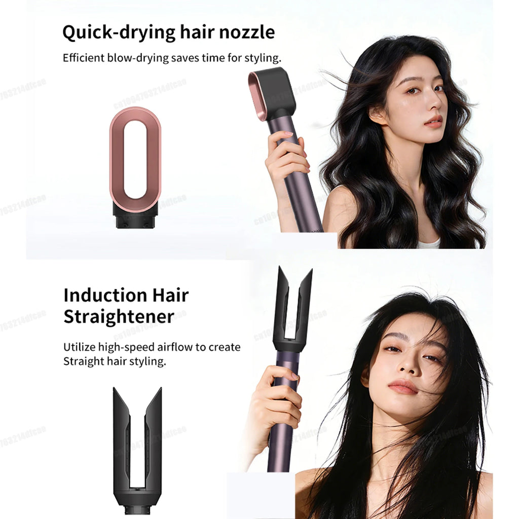 SenCiciMen 5-in-1 hair styler with rose gold dryer nozzle and black straightener attachment for professional styling.