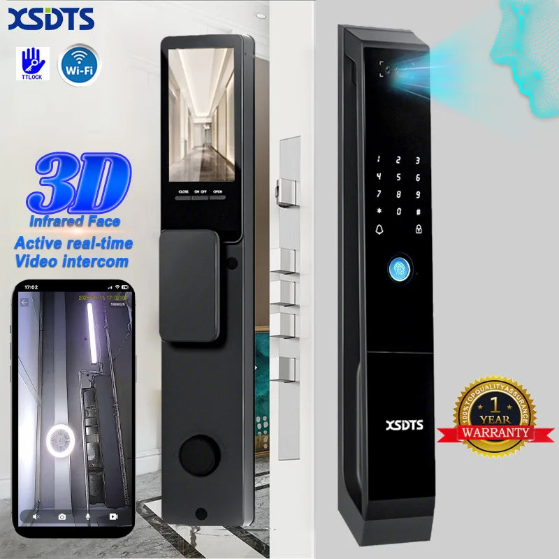 XSDTS TT-LOCK APP Voice Intercom Palmar vein Camera Smart Lock 3D Face Recognition Fingerprint Password Smart Door Lock