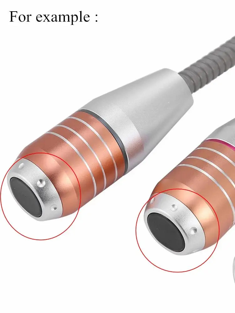 28mm black film replacement sticker for Vmax Hifu cartridge, shown applied to metallic rose gold beauty machine probes.