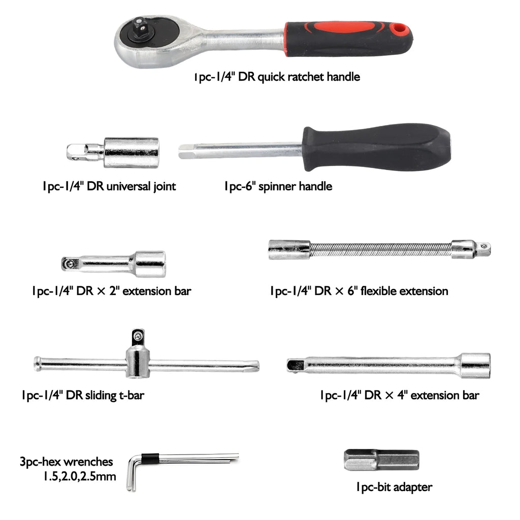 Podofo 46pcs Car Repair Tool Kit NEW Car Repair Tool Kit Socket Set Car Repair Tool Ratchet Torque Screwdriver For Bicycle