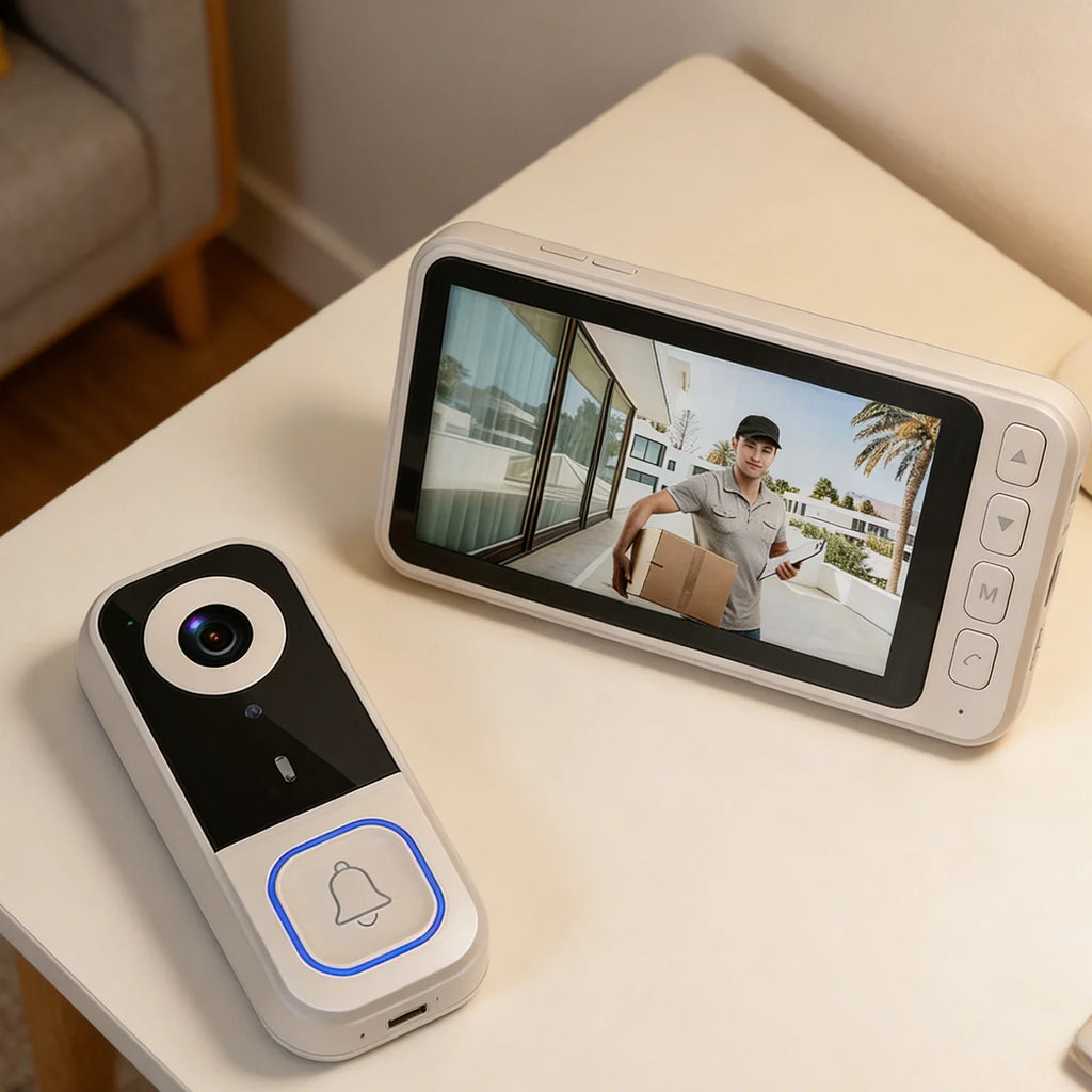Wireless Doorbell Camera with Monitor Smart Video Doorbell 2-Way Audio Infrared Night Vision No WiFi Connection No APP Required