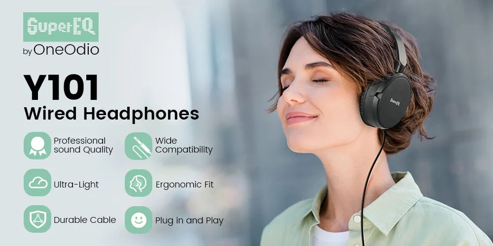 Wired Studio Headphones with Mic - Comfortable Over-Ear Monitoring Y101-Black Tidesmit