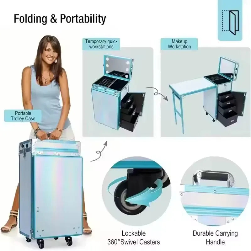 Rolling Manicure Table | Foldable Makeup Train Case - Tidesmit Massage Chairs Tidesmit
