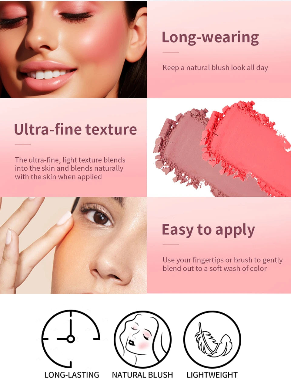Tidesmit waterproof matte blush powder for natural cheek contouring and face brightening texture close-up