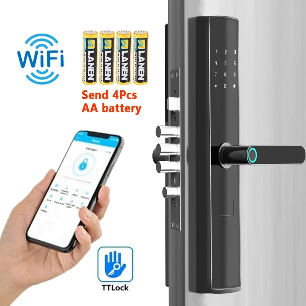 WiFi Smart Lock for Front Door TTlock APP Remote Control Fingerprint Keypad Door Lock Keyless Entry for Door Thickness 40-120mm