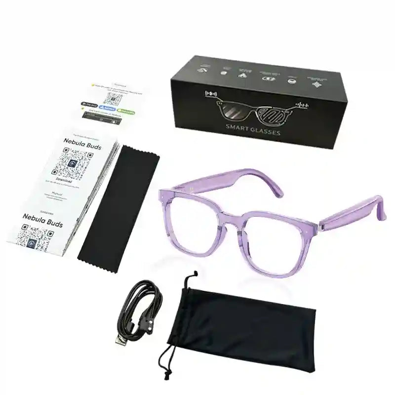 AI Intelligent Translation Glasses with Real-Time Spatial Audio Tech Purple Transparent Tidesmit