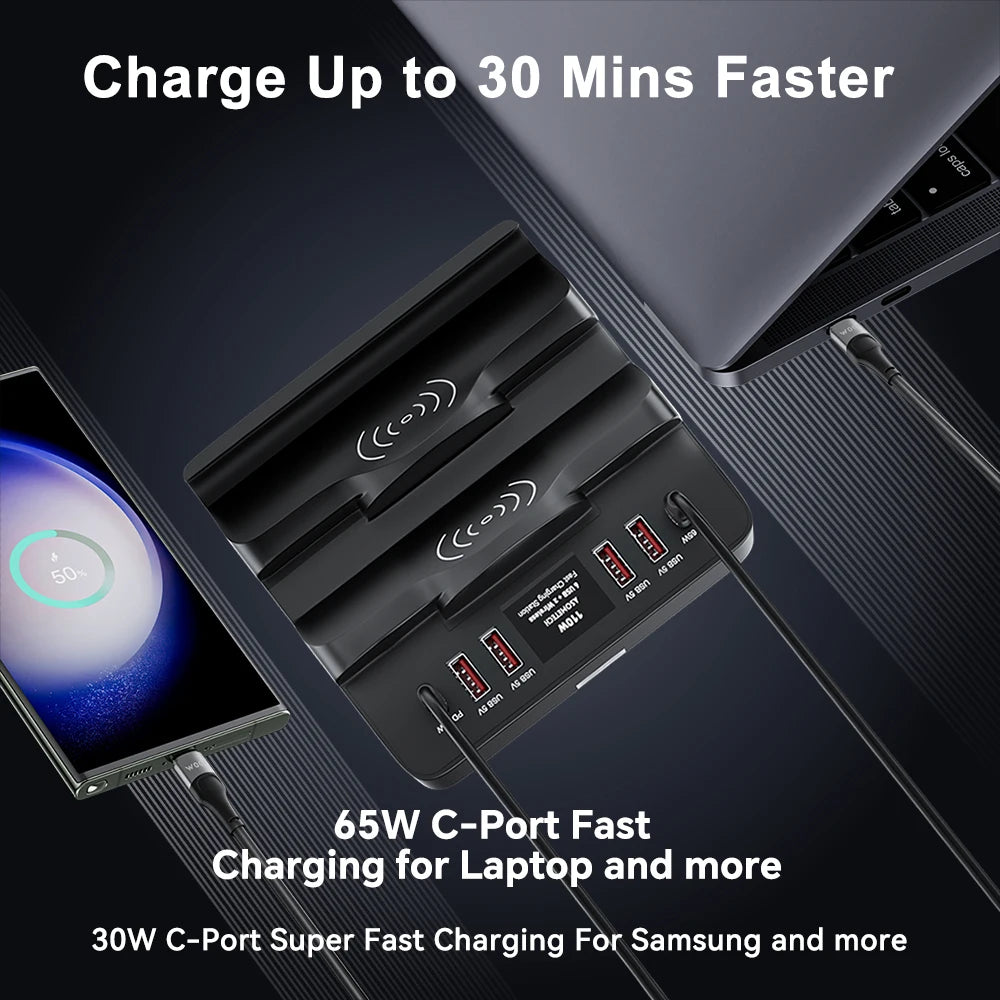 110W USB C Fast Charging Station PD QC3.0 PPS Type C Fast Charge Dual Wireless Charger For iPhone 14 13 Pro Max Samsung Xiaomi