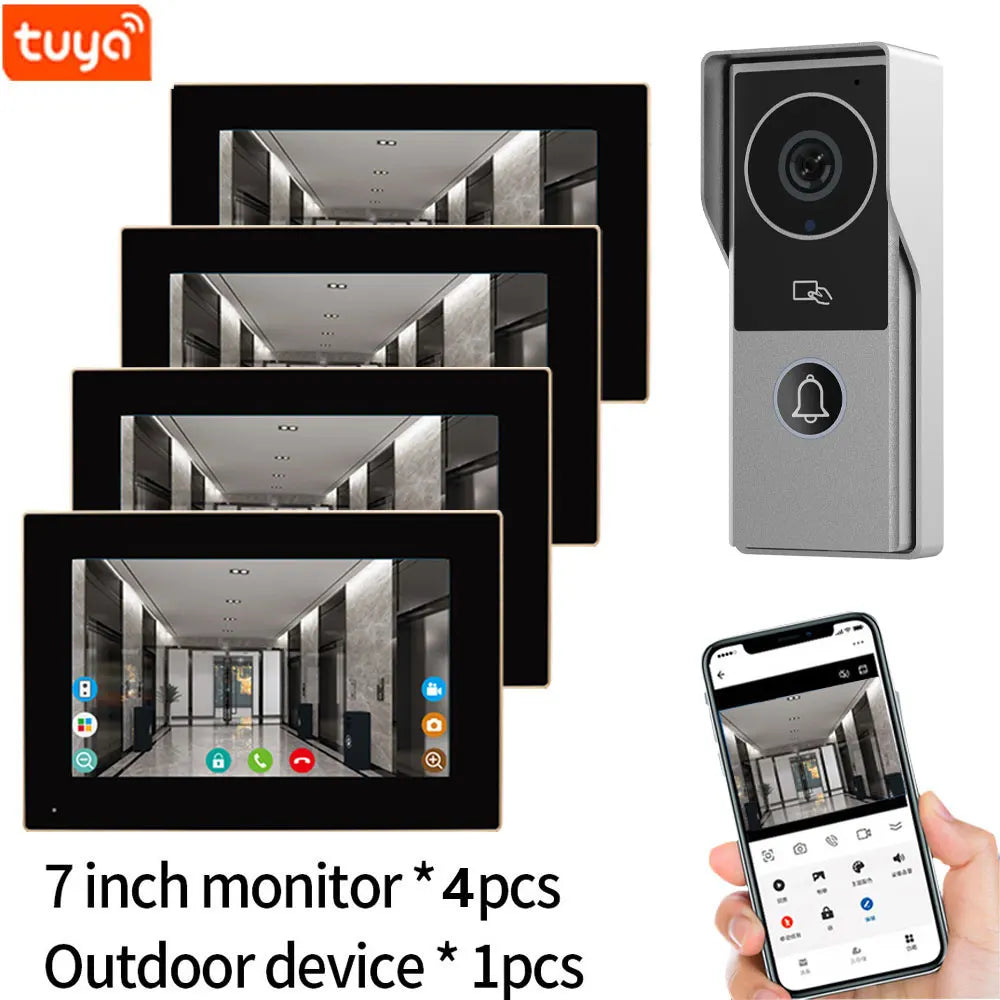 Wifi Tuya App Video Intercom 1080P Video Doorbell HD Camera for Apartment 7/10inch Touch Monitor one-key Unlock Motion Detection