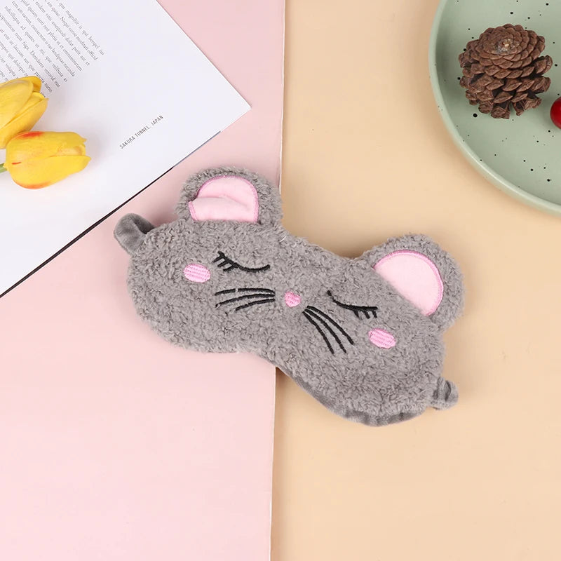1PCS Plush Cute Grey Cat Eye Mask Sleeping Mask Eye Shade Cover Blindfold Eyeshade Eyepatch Suitable for Travel Home Gift