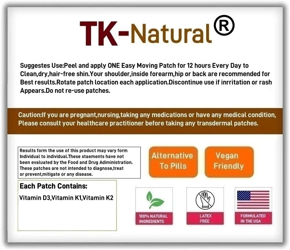 30 Patches Vitamin D3, K2 & K1 Transdermal Patches for Immunity Boost Bone Density and Health