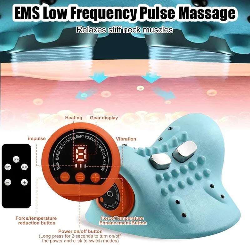 Electric Neck Massager Blue - Portable Cervical Traction Relief Tool Relaxation Treatment Tidesmit