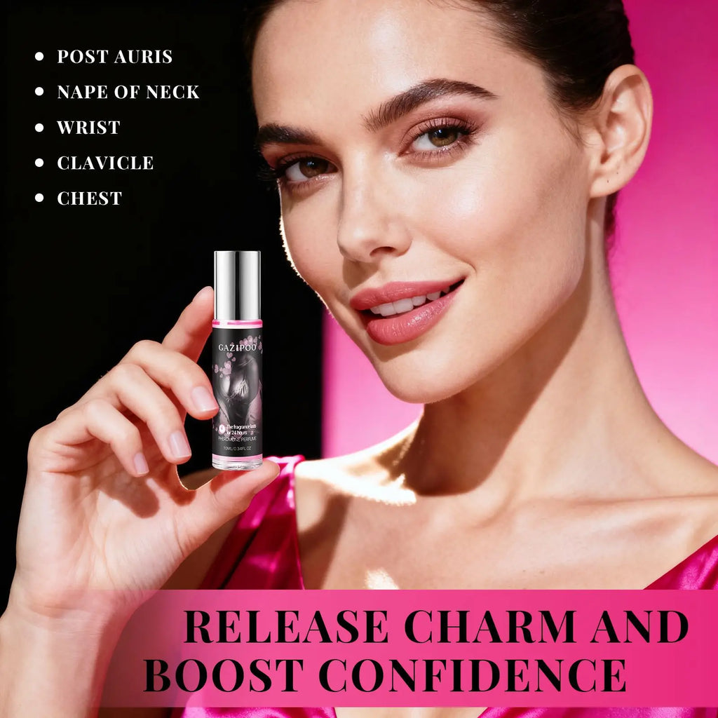 Gazipoo pheromone perfume for women in a sleek 10ml roll-on bottle. Long-lasting, natural attraction scent for dates.