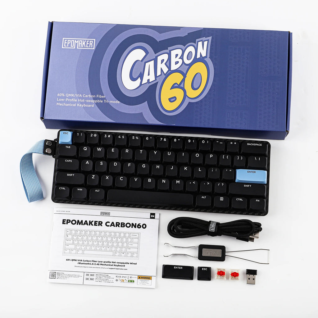 EPOMAKER Carbon60 60% ANSI US Layout Tri-mode Wireless Mechanical Keyboard with QMK/VIA Programmable & RGB Backlights
