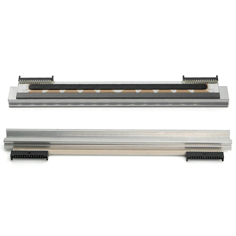 Thermal printhead assembly with metal rails and ribbon strip visible
