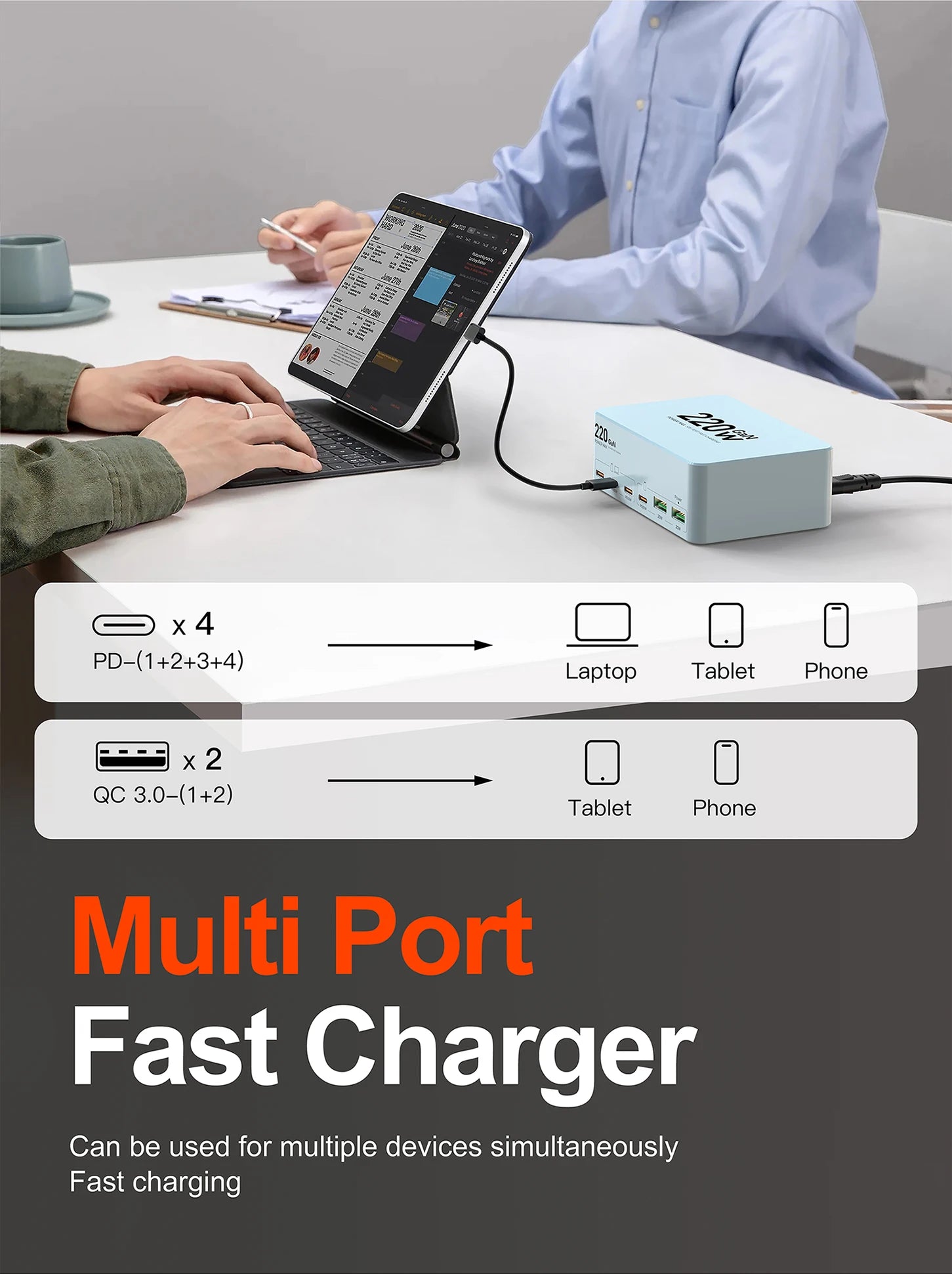 220W GaN USB-C Fast Charger Station for Multi-Device Charging Tidesmit