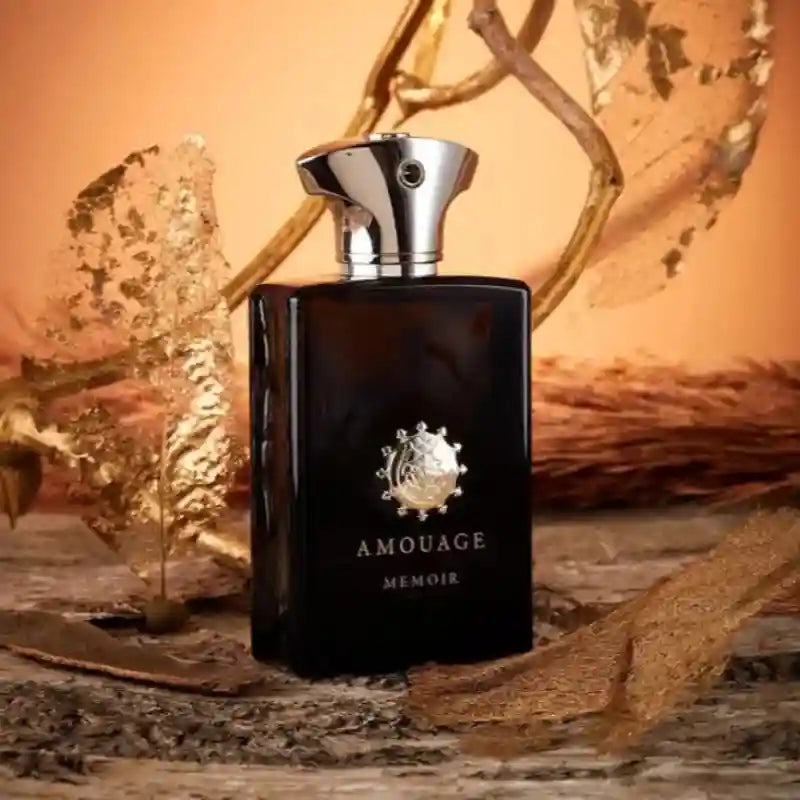 Amouage Memoir Men EDP 100ml: A woody aromatic, masculine fragrance in a sleek black bottle with silver cap detail.