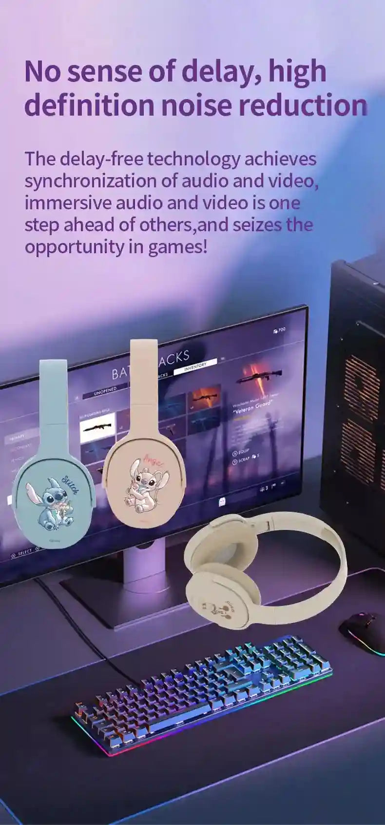 Disney Wireless Headphones - Noise Cancelling Over-Ear Kids Headset Tidesmit