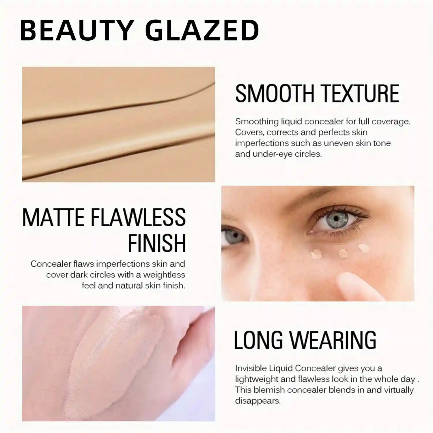 Tidesmit 5 color liquid concealer showing full coverage matte texture and oil control for natural nude skin tone