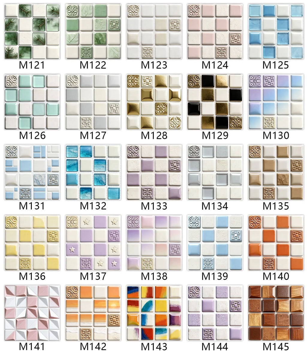 10pcs Flat Mosaic Tiles Sticker Set Kitchen Bathroom Wall Decals Gloss Waterproof Film 2D Surface Cover Transfers for Home Decor