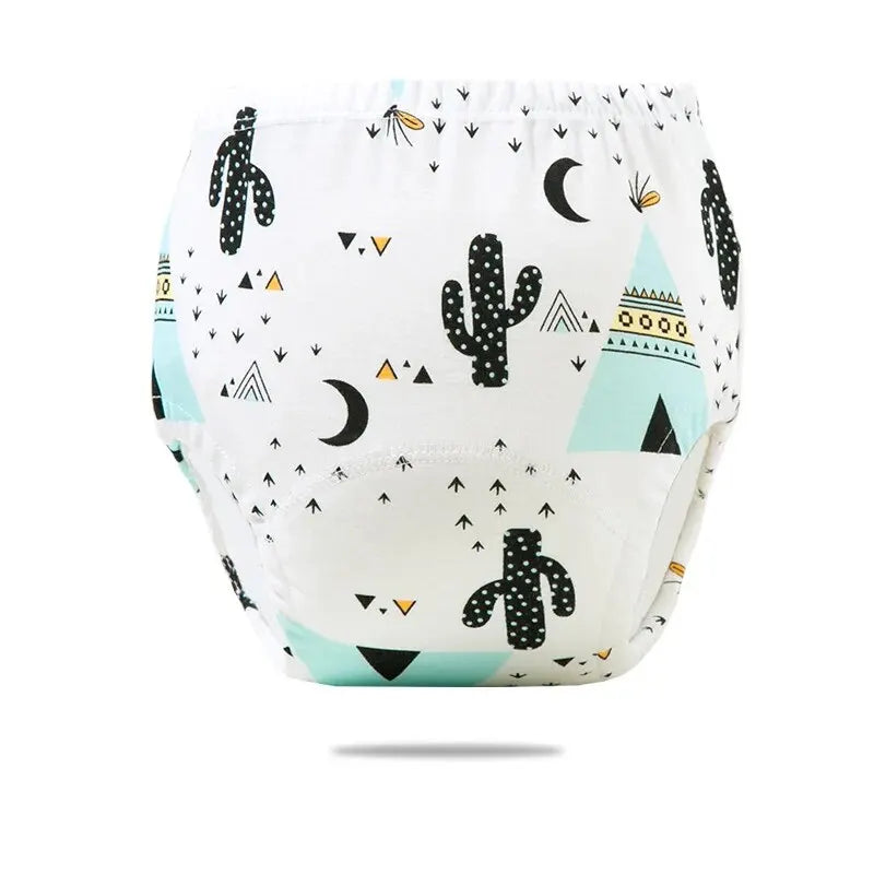 Washable baby training diaper with cactus and teepee pattern for potty training toddlers.