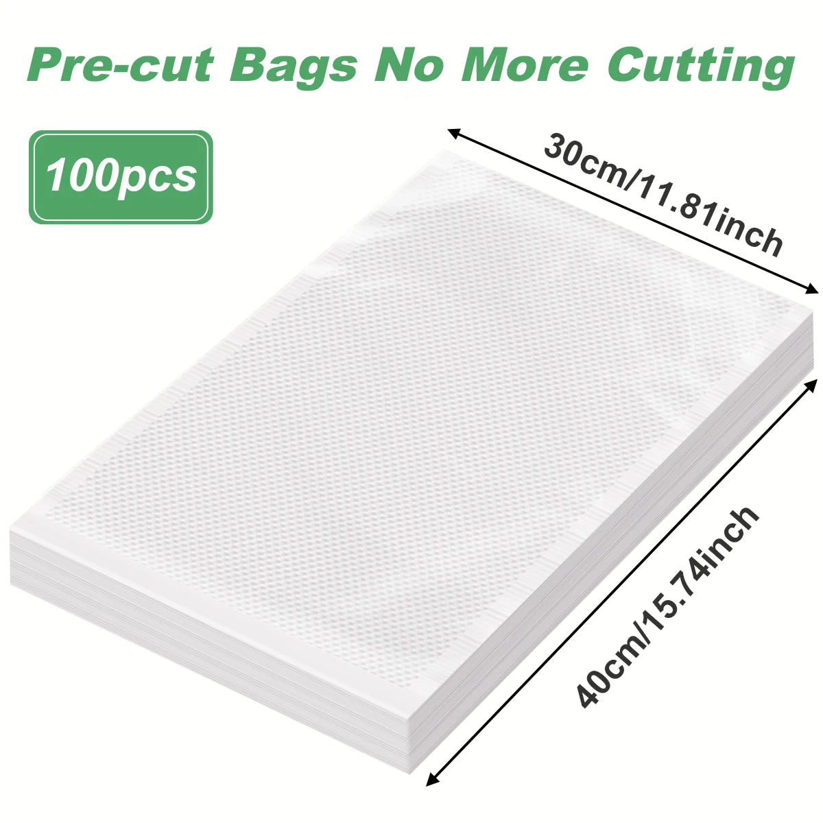 100pcs pre-cut vacuum sealer bags, white, 30x40cm size stack