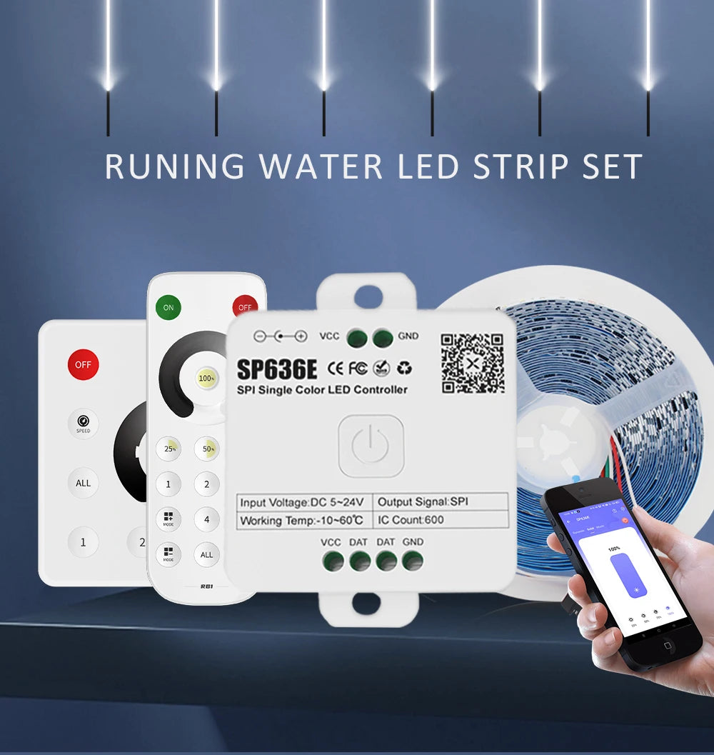 24V Running Water Flowing LED Strip Light 5M 10M 15M 20M Chasing Flexible WS2811 Tape Lamp Bluetooth APP 2.4G RF Remote Control