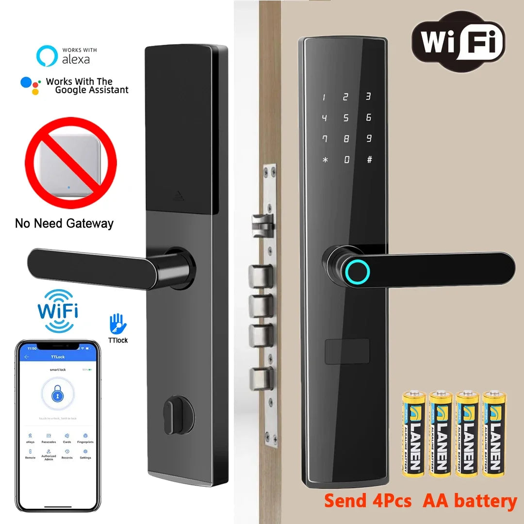 WiFi Smart Lock for Front Door TTlock APP Remote Control Fingerprint Keypad Door Lock Keyless Entry for Door Thickness 40-120mm