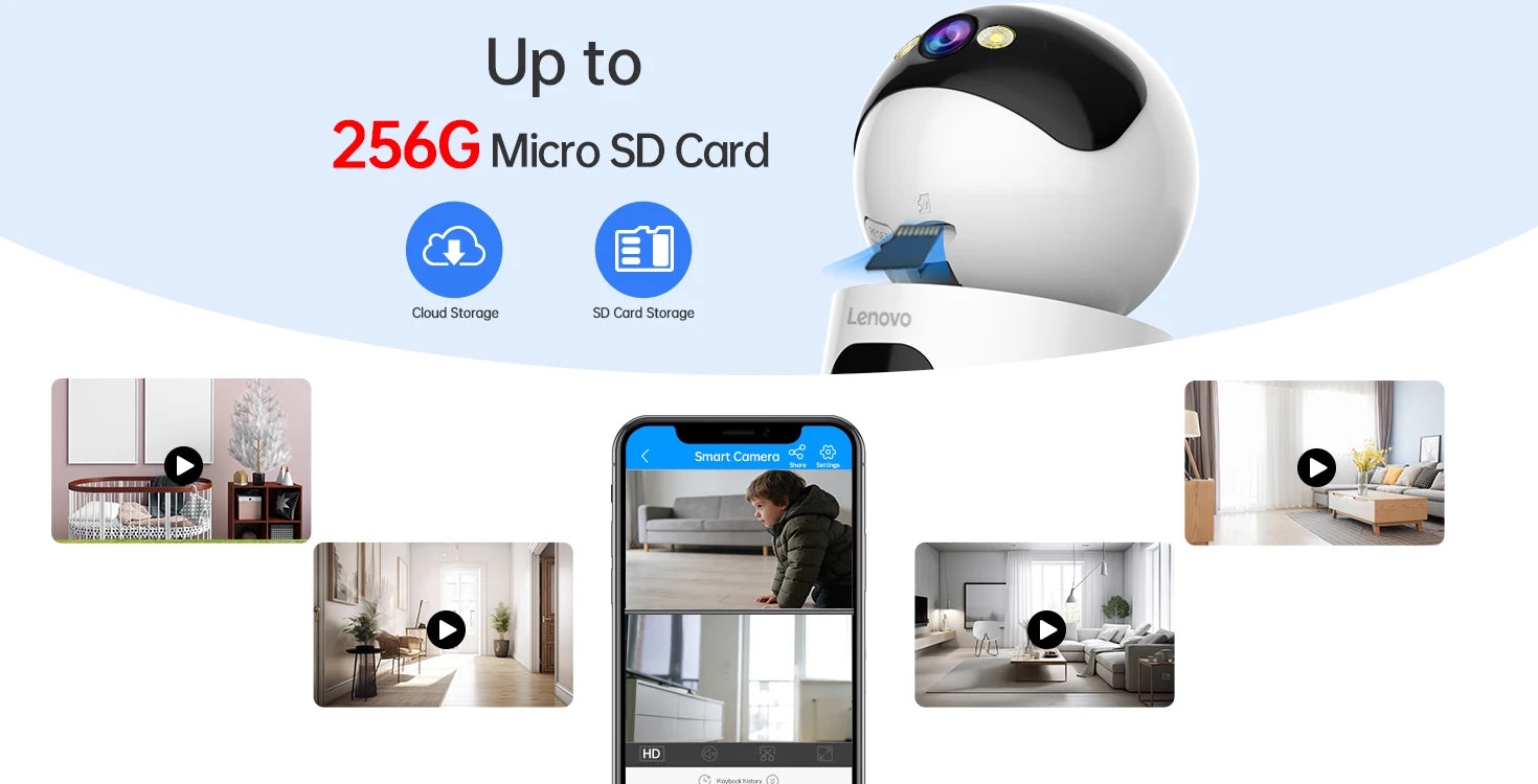 Lenovo 4MP HD Security IP Camera 5G WiFi Surveillance Camera Dual Lens 5X Zoom AI Tracking Home Indoor CCTV Camera Baby Monitor