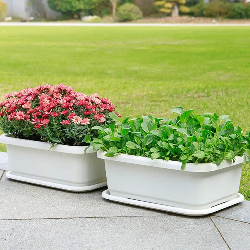 textureVegetable Planters Plastic Set with Tray Rectangular Flowerpots for Indoor Balcony Use DIY Home Gardening