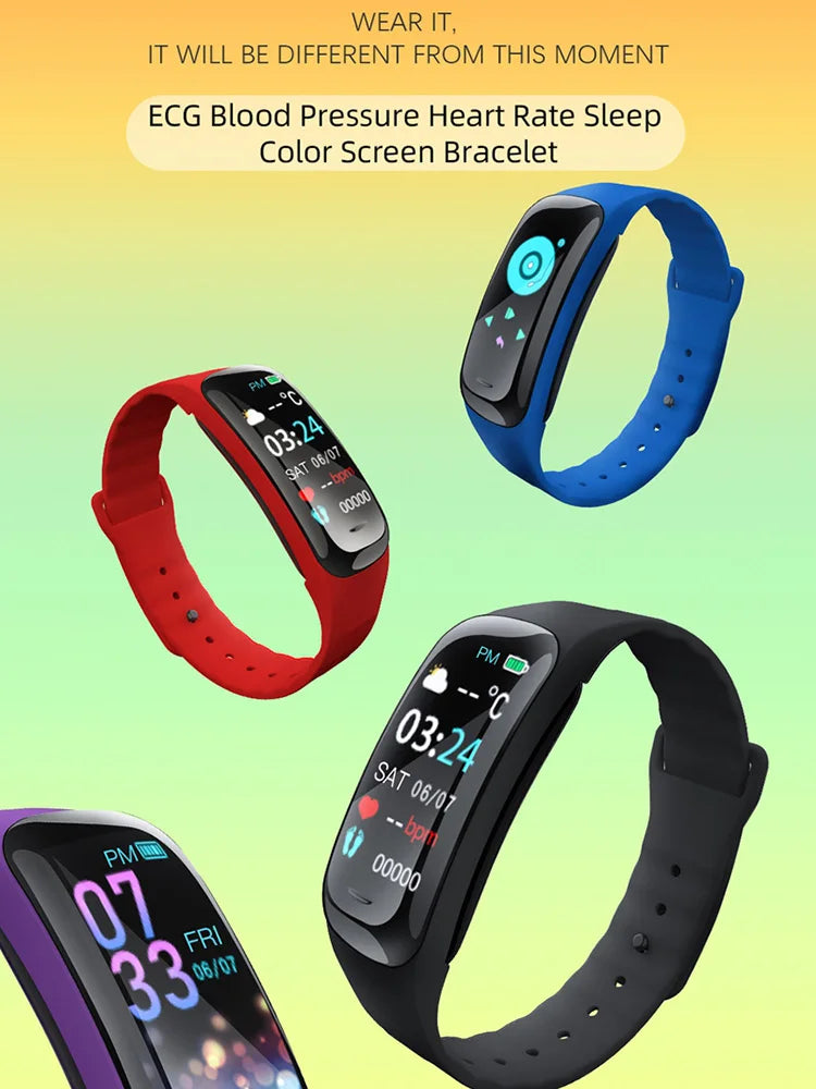 Smart Watch C1 Plus Bluetooth Step Counting Sports Bracelet Fitness Tracker Heart Rate Blood Pressure Sleep Men Women Gift