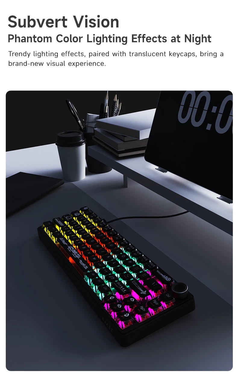 AJAZZ AK690 65% Mechanical Keyboard Wired USB Plug and Play Full-key Hot-Swap Mixed Light 68 Keys Gaming Keyboard for Laptop PC