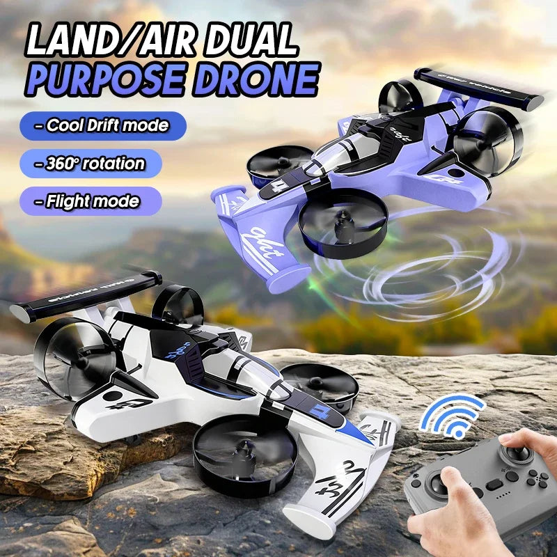 2-in-1 RC Stunt Drone Car - Foldable Aerial and Ground Vehicle White Violet Tidesmit