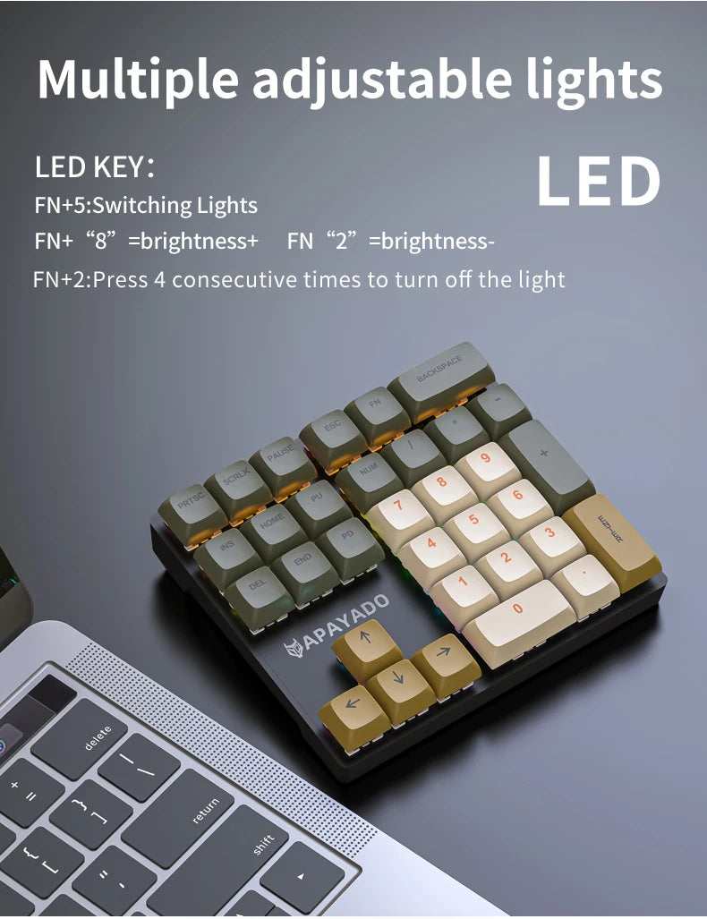 APAYADO K33 Mini Numeric Keyboard 33Keys,Blue Mechanical Shaft,RGB,PBT Keycaps for Treasury / Accounting / Finance