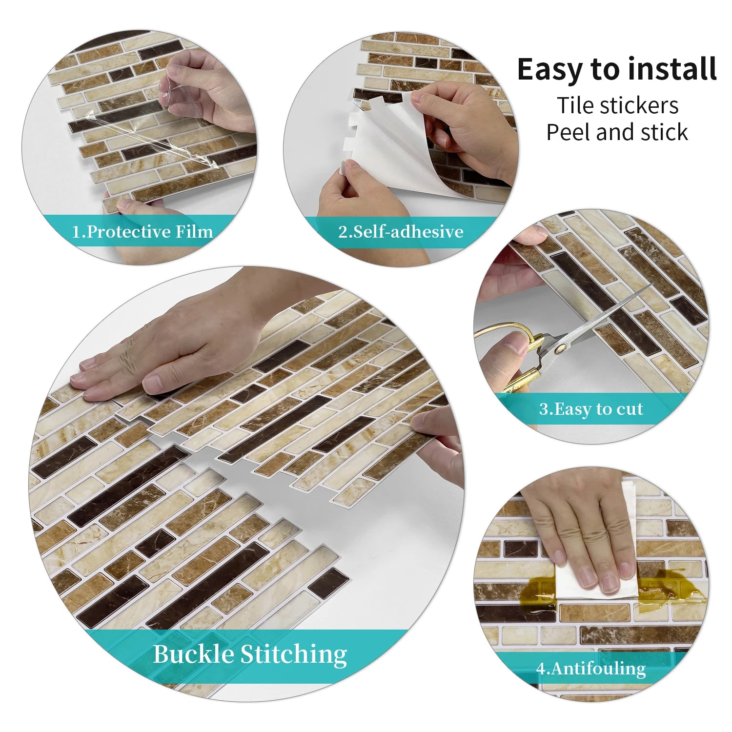 Peel off Tile stickers, Marble Mosaic Wall stickers - Self-Adhesive Waterproof and Splash Proof Tiles for Kitchen/Bathroom Use