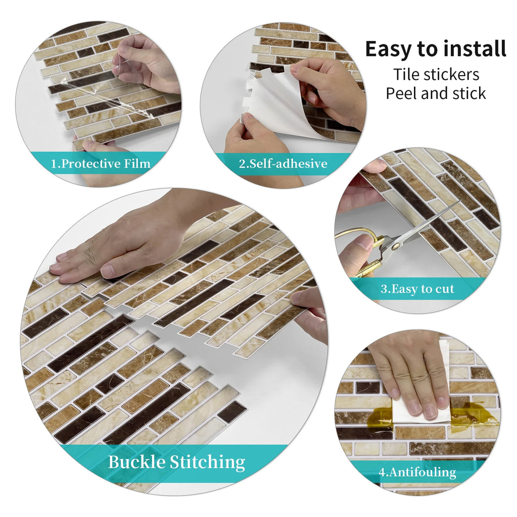 Peel off Tile stickers, Marble Mosaic Wall stickers - Self-Adhesive Waterproof and Splash Proof Tiles for Kitchen/Bathroom Use