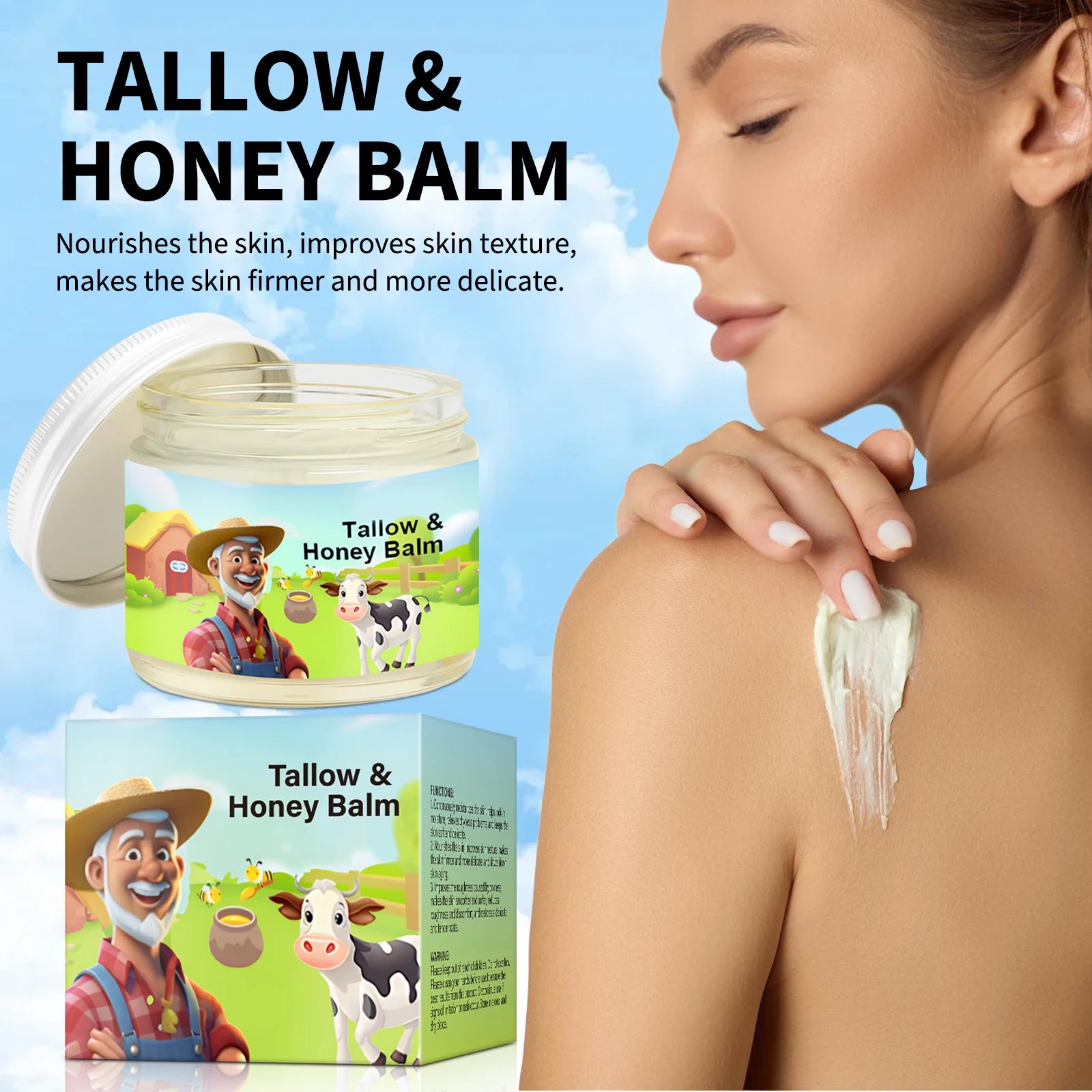 Tallow & Honey Balm 60g, Face and Body Moisturizer, Natural Skin Nourishing Cream to Improve Texture for Soft Firm Skin