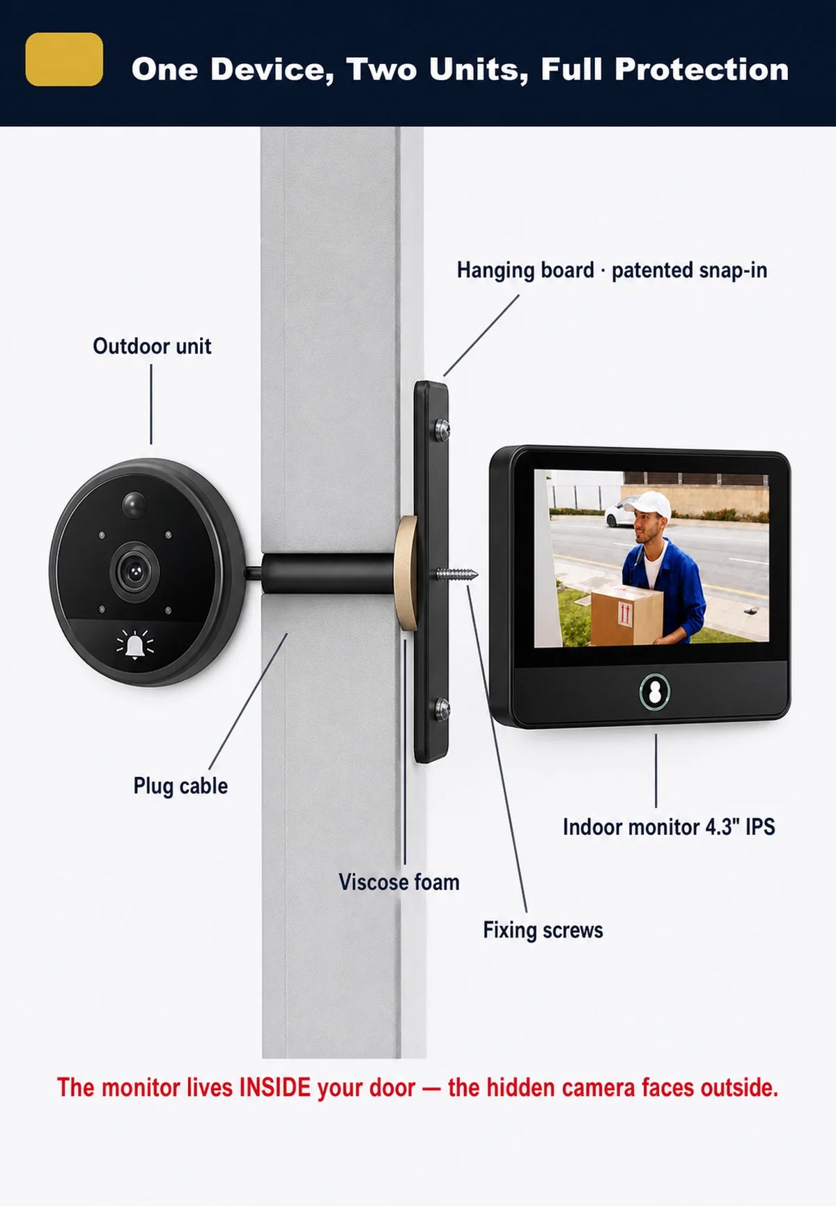 Danmini 4.3inch IR-CUT SmartLife Door Peephole Camera WiFi Tuya 2K 3MP 120° Doorbell Night Vision Digital Door Video Eye