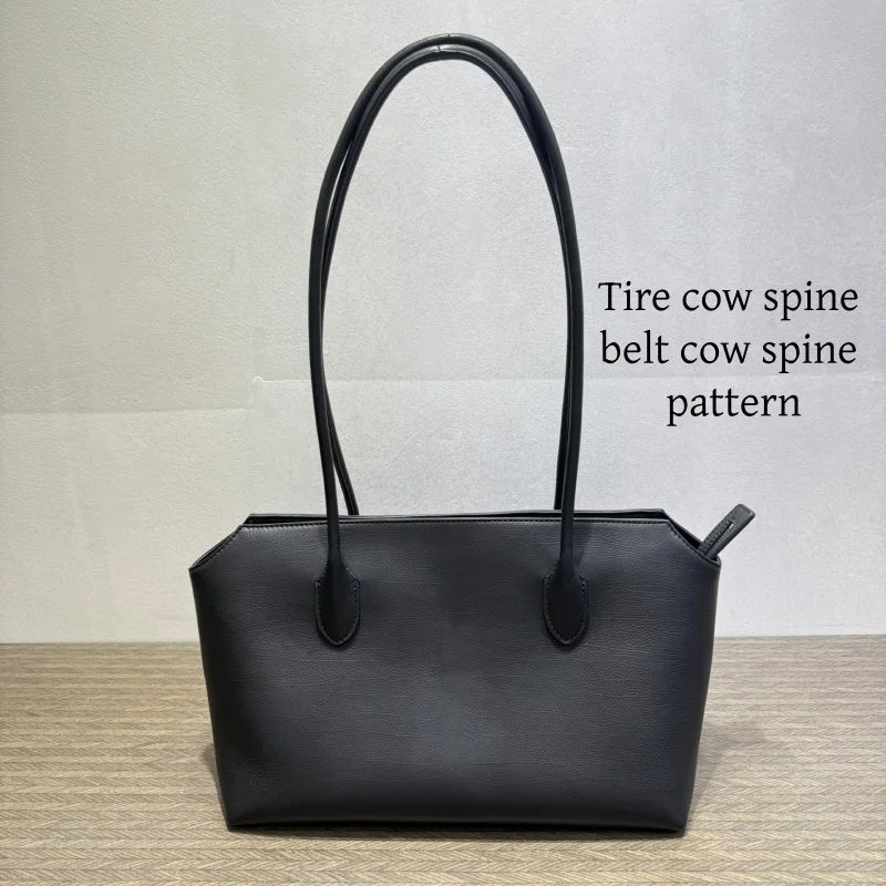 2026 new cow spine leather large capacity shoulder bag, leather handbag, commuting leather women's bag, high-end customized vers