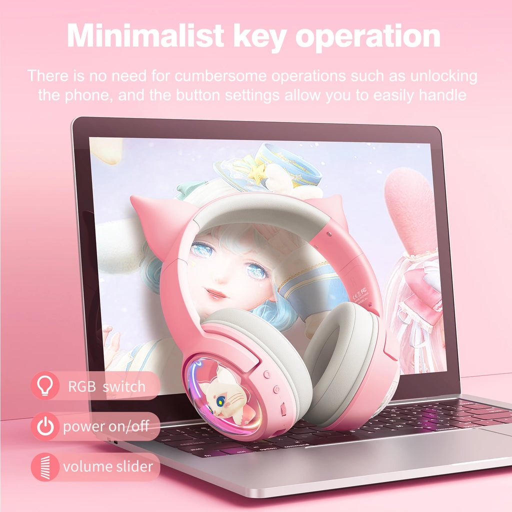 Wireless Cat Ear Gaming Headset | Low Latency Over-Ear Headphones Tidesmit