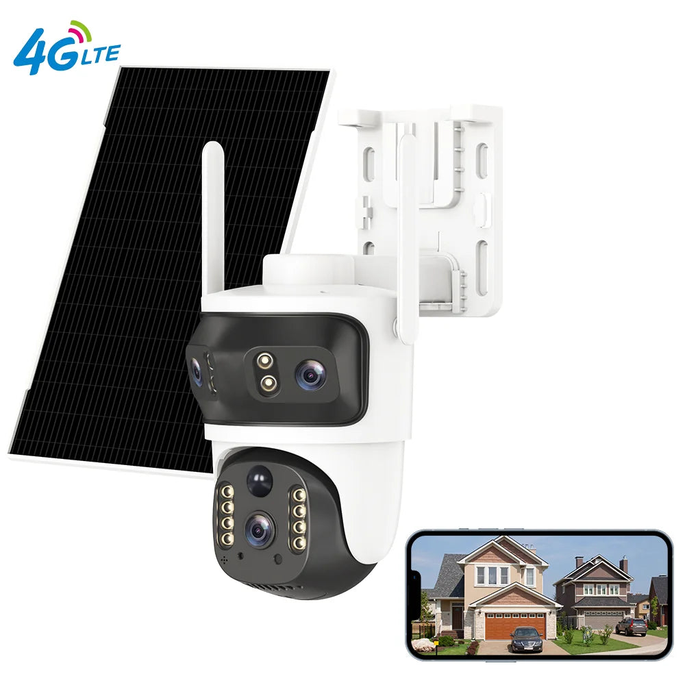 V380 Security Camera 3 Lens 12MP HD 4G Wireless Outdoor Automatic Tracking Humanoid PIR AI Detection 10000mAh PTZ Camera