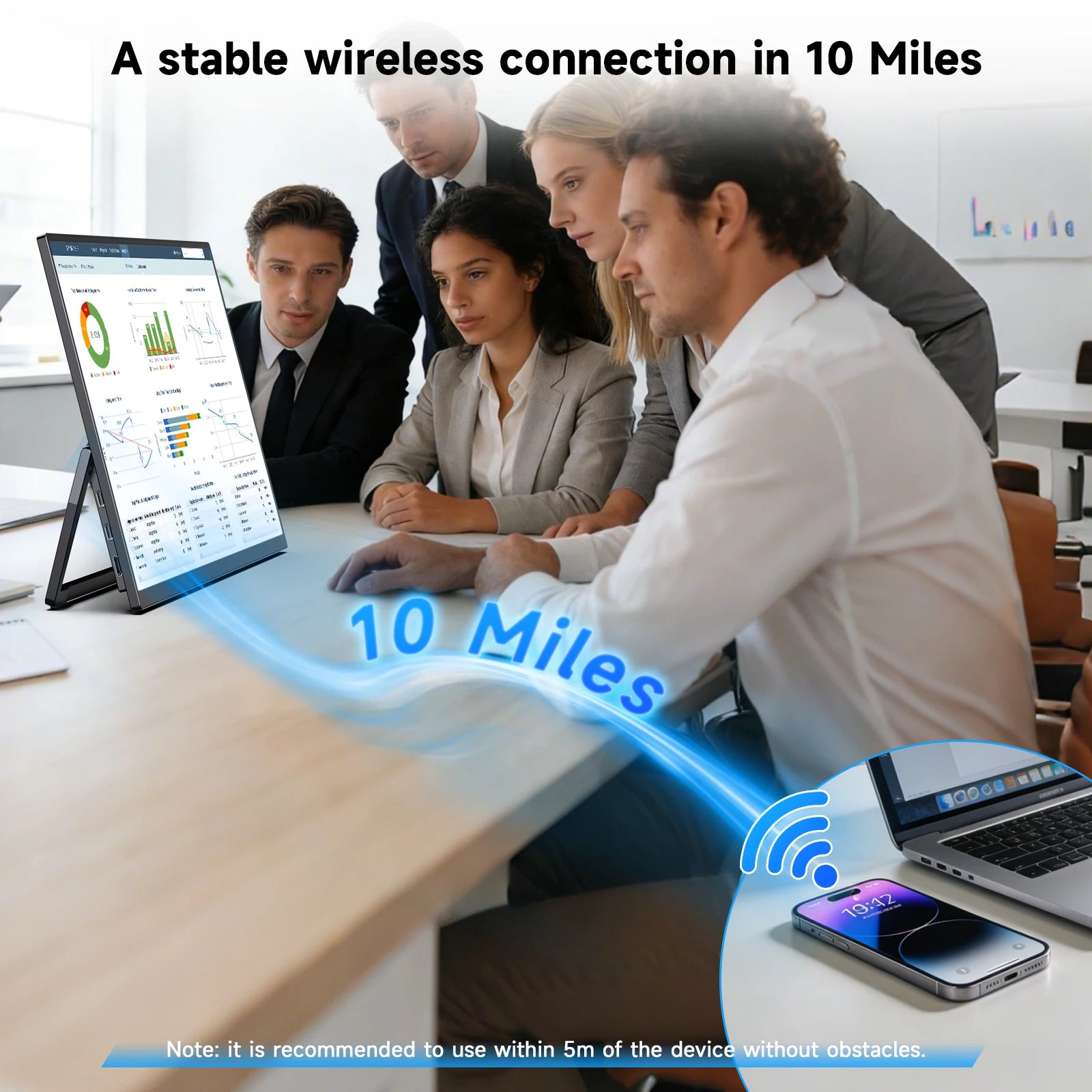 UPERFECT Wireless Portable Monitor Battery-Powered 8000mAh Support AirPlay Miracast 15.6" 1080P IPS USB-C HDMI External Display