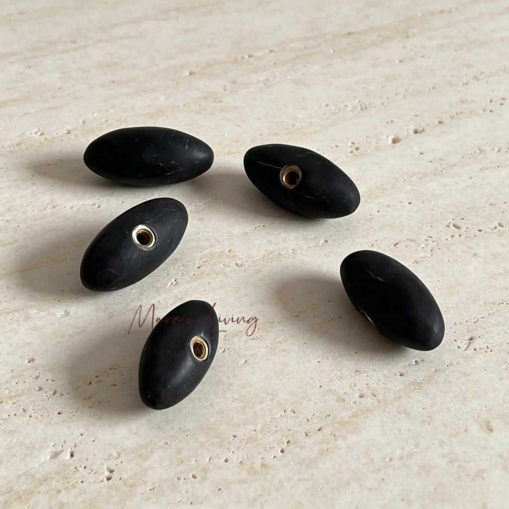 Natural Marble Oval Shape Handle Italian Light Luxury Wardrobe Cabinet Pull Villa Decorative Knob