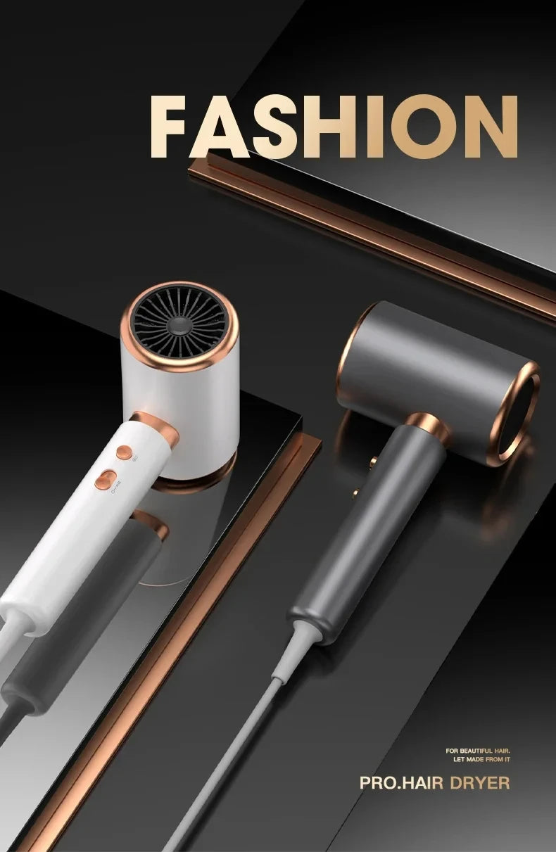 2000W professional ionic hair dryer in white and grey with rose gold accents for fast, salon-quality blow drying.