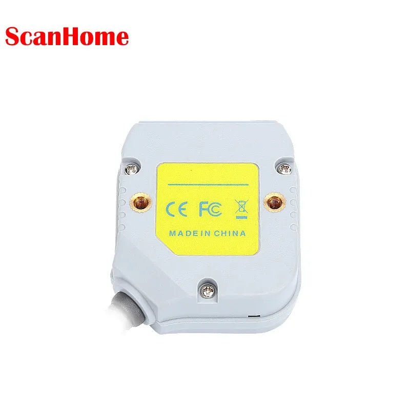White fixed-mount barcode scanner module with yellow status label