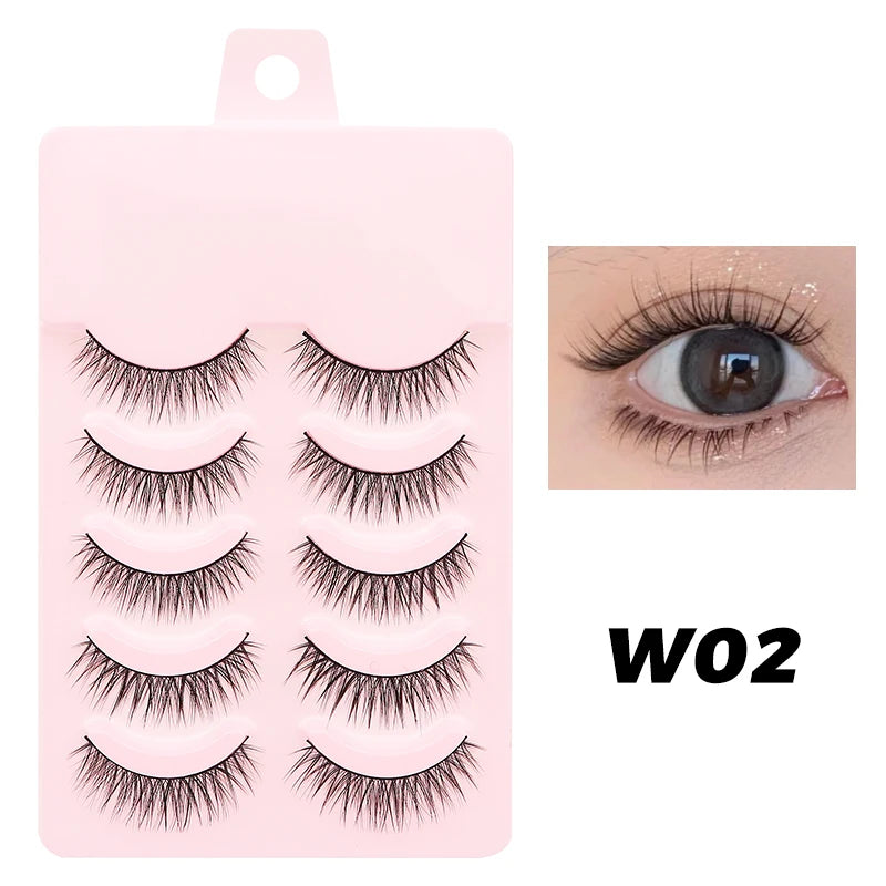 Anime Manga False Eyelashes - Natural Wispy Faux Lashes - 5 Pairs Set False Eyelashes W02 Tidesmit