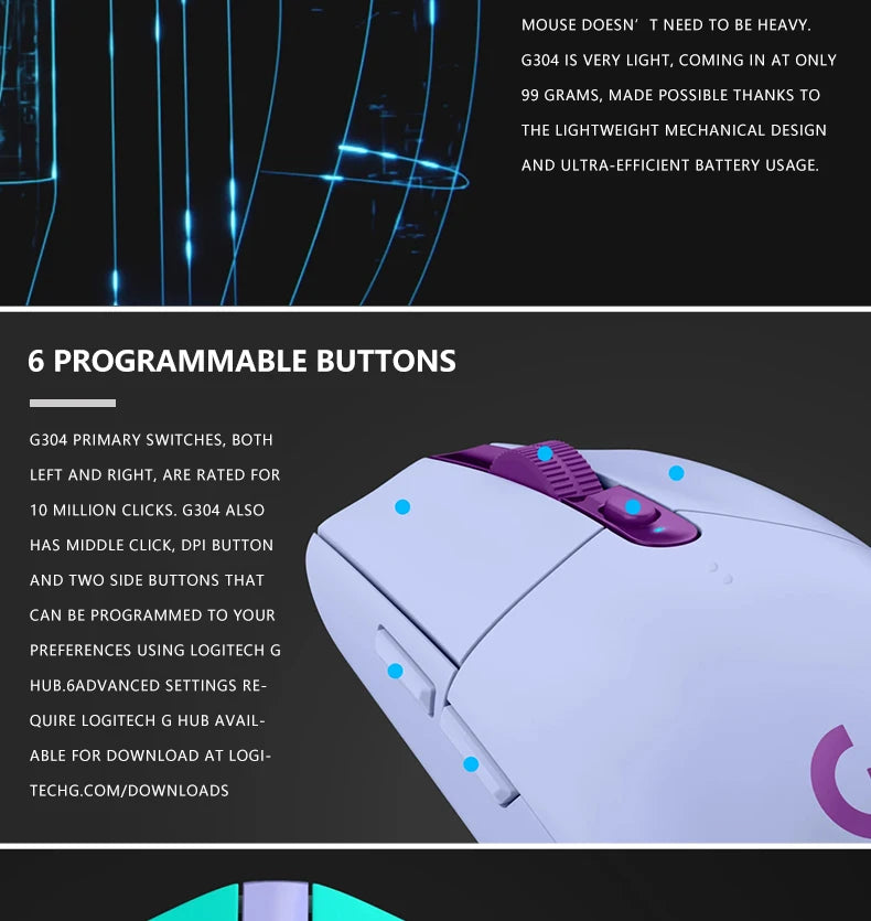 Logitech G304 LIGHTSPEED Wireless Mouse Game Mouse Lightweight and Portable  Light speed PC Gamer Same Model No Driver Vers