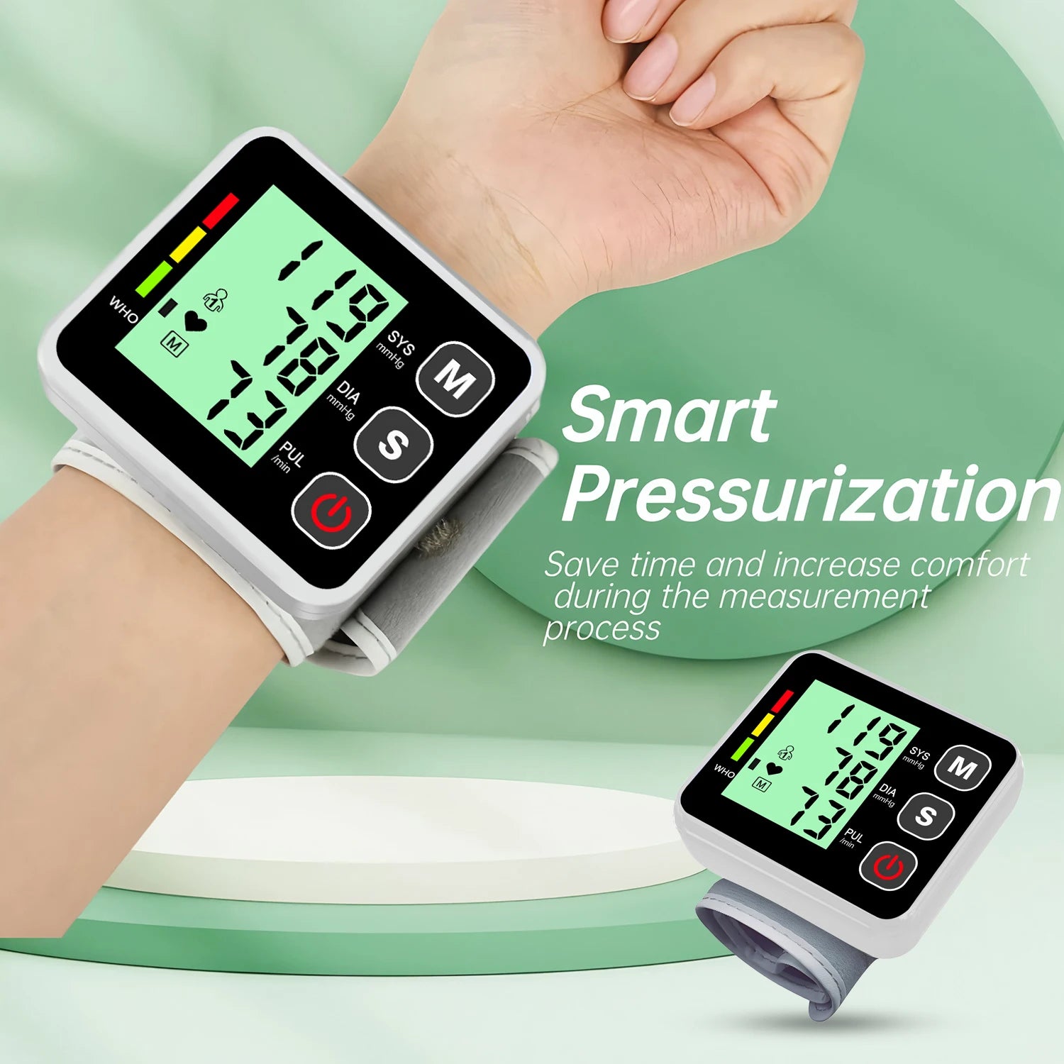Wrist-Type Blood Pressure Monitor LED Digital BP Automatic Pressure Tonometer Heart Rate Pulse Test Sensor Tensiometer