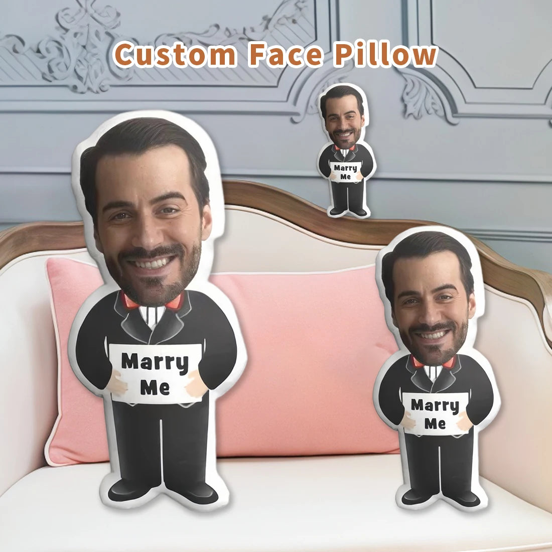 Personalized Photo Plush Pillow - Custom FaceBodyNameTextLogo - Upload Your Own Picture - Soft Fabric Cushion for Bed, Sofa, Car