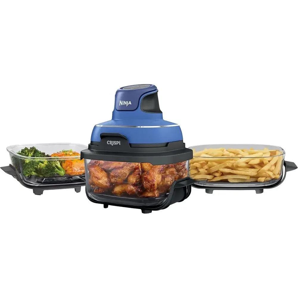 5-in-1 Portable Glass Air Fryer Cooking System, 1500W, 6-Cup, 4-Quart & 2.5-Quart Containers, Microwave, Freezer, Dishwasher Saf