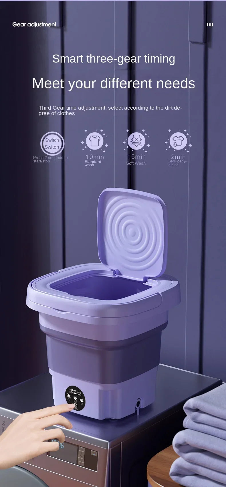 Tidesmit 8L portable foldable washing machine with spin dryer for delicate laundry like underwear and socks